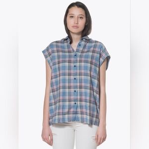 Revolve IRO Grunge Plaid Oversized Boho Raw Hem Festival Sleeveless Shirt XS